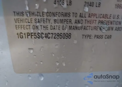 2012 Chevrolet Cruze 1Lt z USA, uszkodzony, nr VIN 1G1PF5SC4C7286098